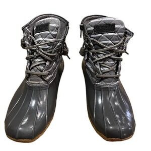 Sperry Top-Sider Women's 6.5 Waterproof Duck Boots Gray Stripe Top Gray Bottom